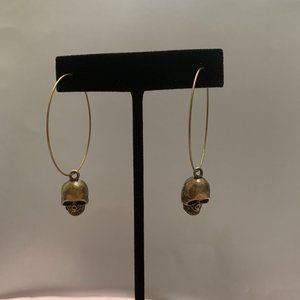 Skull Halloween Antique Bronze Hoop Earrings